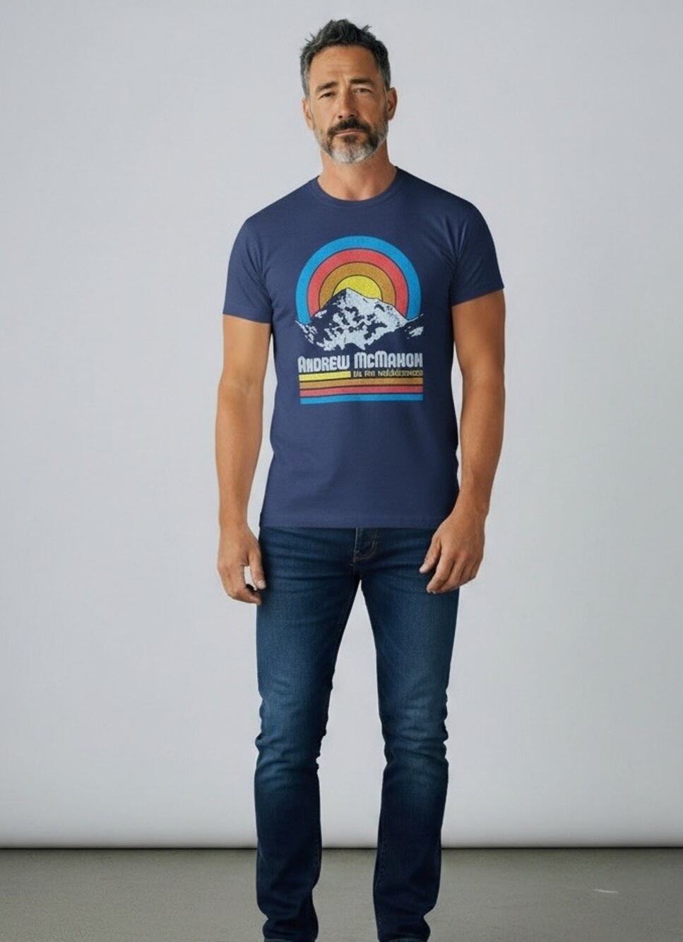 Andrew McMahon In The Wilderness Blue Retro Mountain Sunset Graphic T-shirt XL